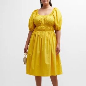 Whitney Morgan yellow shirred Puff-sleeve empire midi dress size 2X